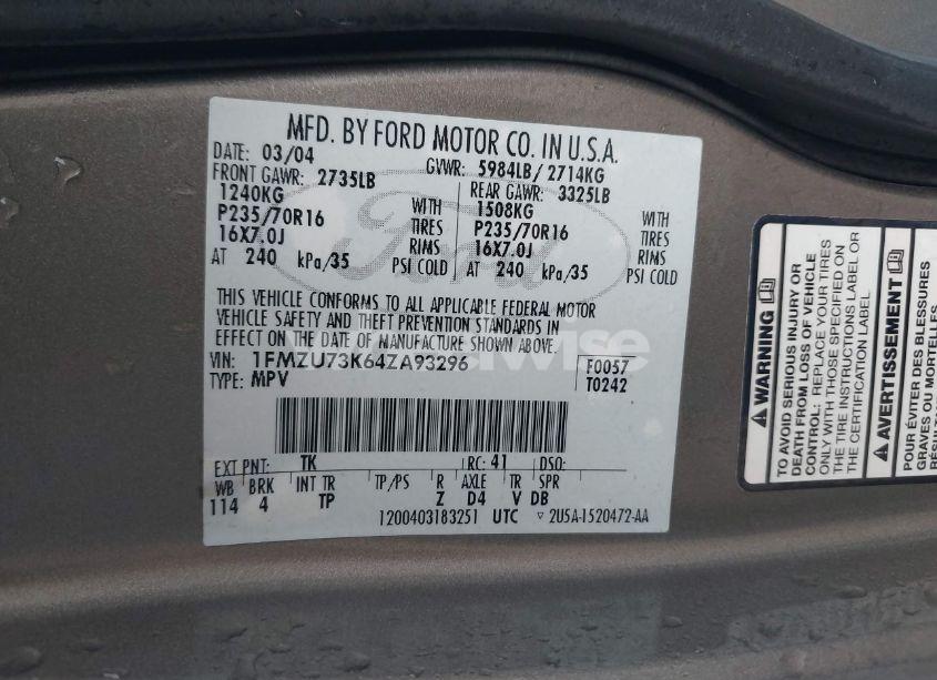 Photo 9 of 2004 Ford Explorer NBX/XLT (VIN 1FMZU73K64ZA93296)