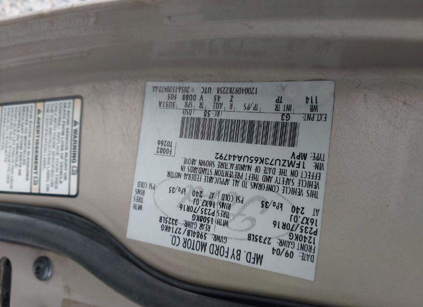 Photo 9 of 2005 Ford Explorer XLT/XLT SPORT (VIN 1FMZU73K65UA44792)