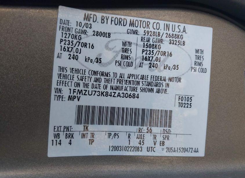 Photo 9 of 2004 Ford Explorer NBX/XLT (VIN 1FMZU73K84ZA30684)