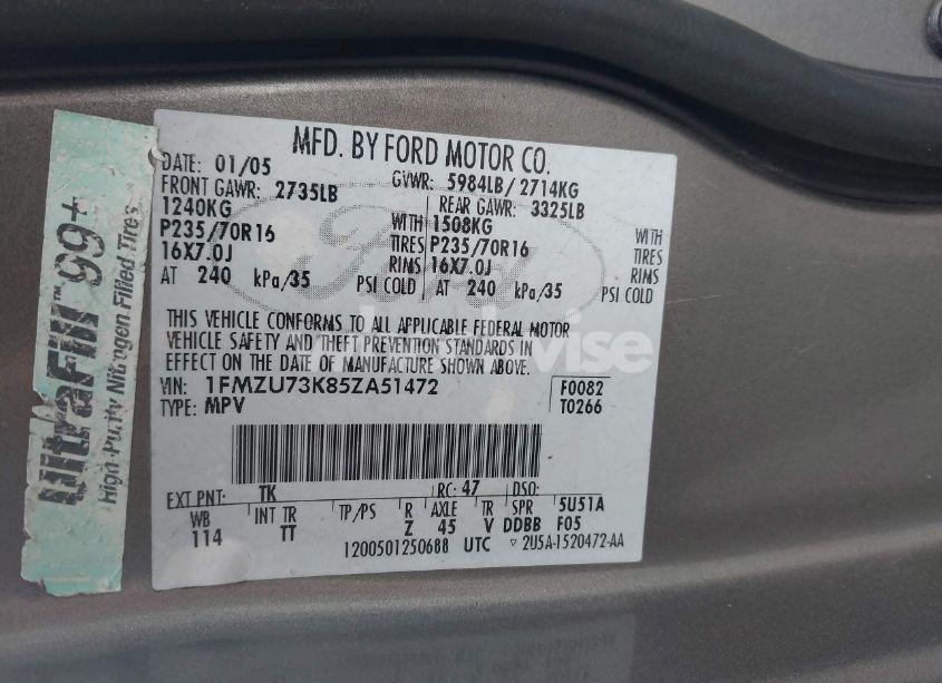 Photo 9 of 2005 Ford Explorer XLT/XLT SPORT (VIN 1FMZU73K85ZA51472)