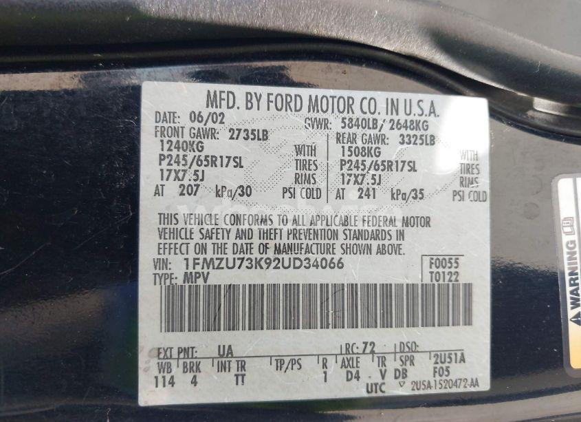 Photo 9 of 2002 Ford Explorer XLT (VIN 1FMZU73K92UD34066)