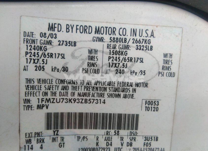 Photo 9 of 2003 Ford Explorer NBX/XLT (VIN 1FMZU73K93ZB57314)