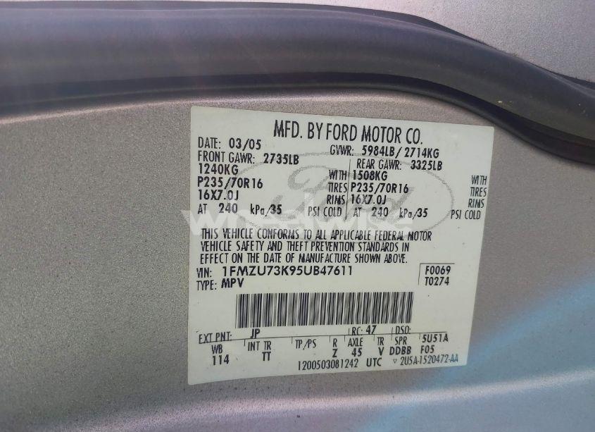 Photo 9 of 2005 Ford Explorer XLT/XLT SPORT (VIN 1FMZU73K95UB47611)