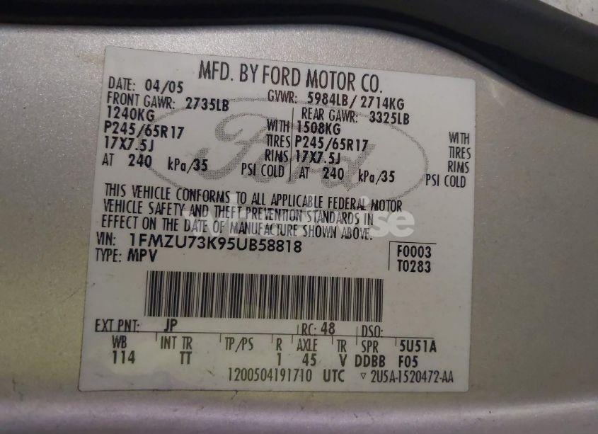 Photo 9 of 2005 Ford Explorer XLT/XLT SPORT (VIN 1FMZU73K95UB58818)