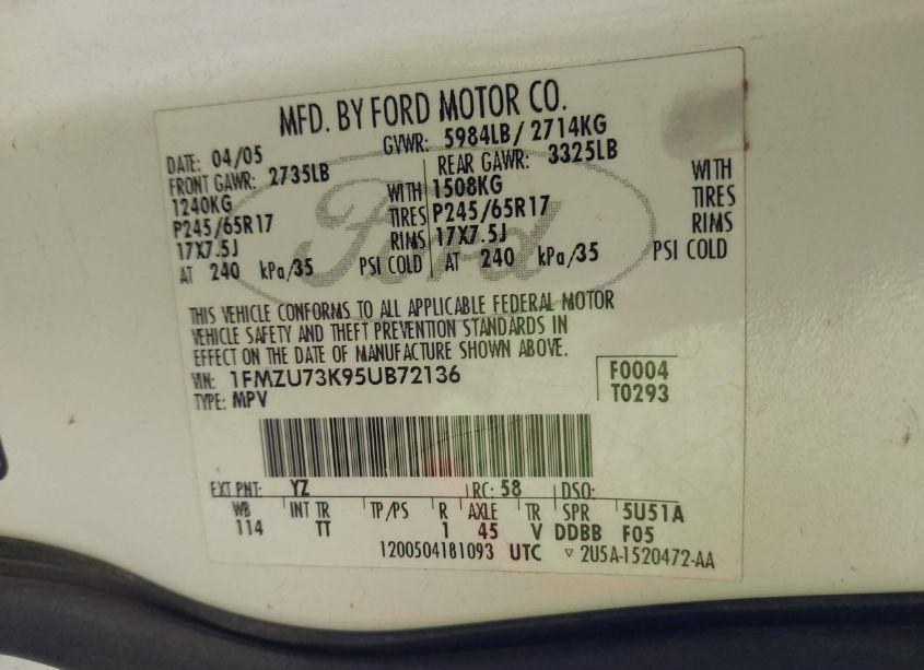 Photo 9 of 2005 Ford Explorer XLT/XLT SPORT (VIN 1FMZU73K95UB72136)