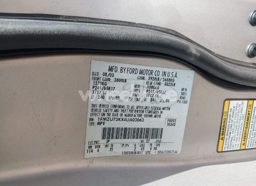 Photo 9 of 2004 Ford Explorer NBX/XLT (VIN 1FMZU73KX4UA03063)