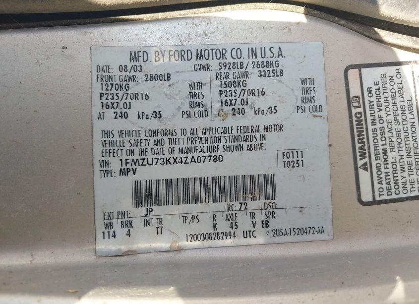 Photo 9 of 2004 Ford Explorer (VIN 1FMZU73KX4ZA07780)