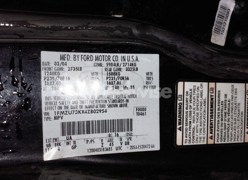 Photo 9 of 2004 Ford Explorer NBX/XLT (VIN 1FMZU73KX4ZB02954)