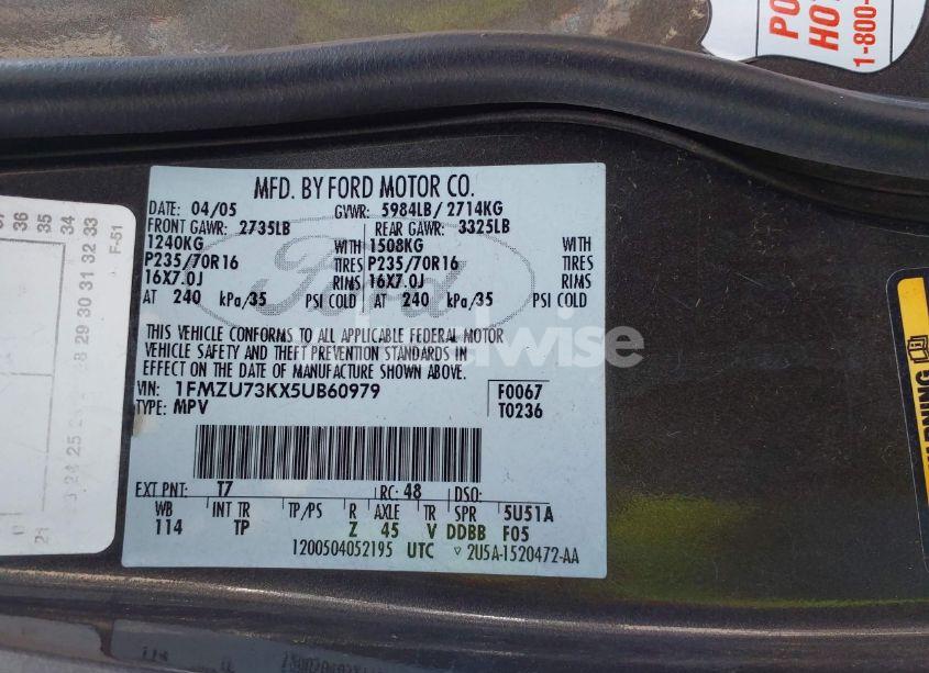 Photo 9 of 2005 Ford Explorer XLT/XLT SPORT (VIN 1FMZU73KX5UB60979)