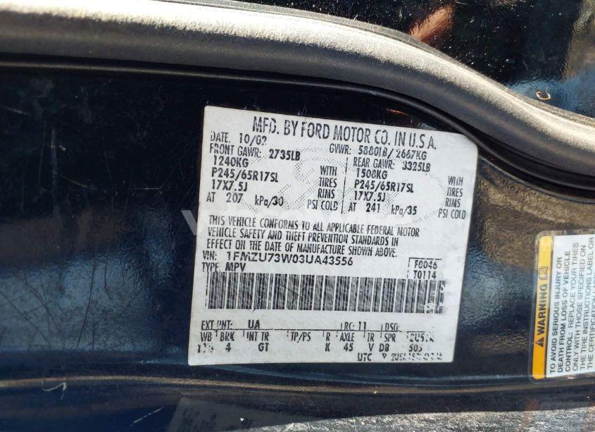 Photo 9 of 2003 Ford Explorer NBX/XLT (VIN 1FMZU73W03UA43556)