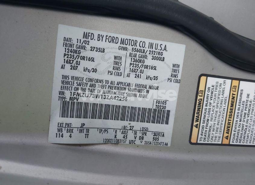 Photo 9 of 2003 Ford Explorer NBX/XLT (VIN 1FMZU73W13ZA42256)