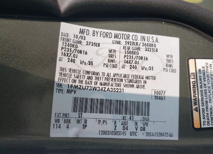 Photo 9 of 2004 Ford Explorer NBX/XLT (VIN 1FMZU73W34ZA35231)