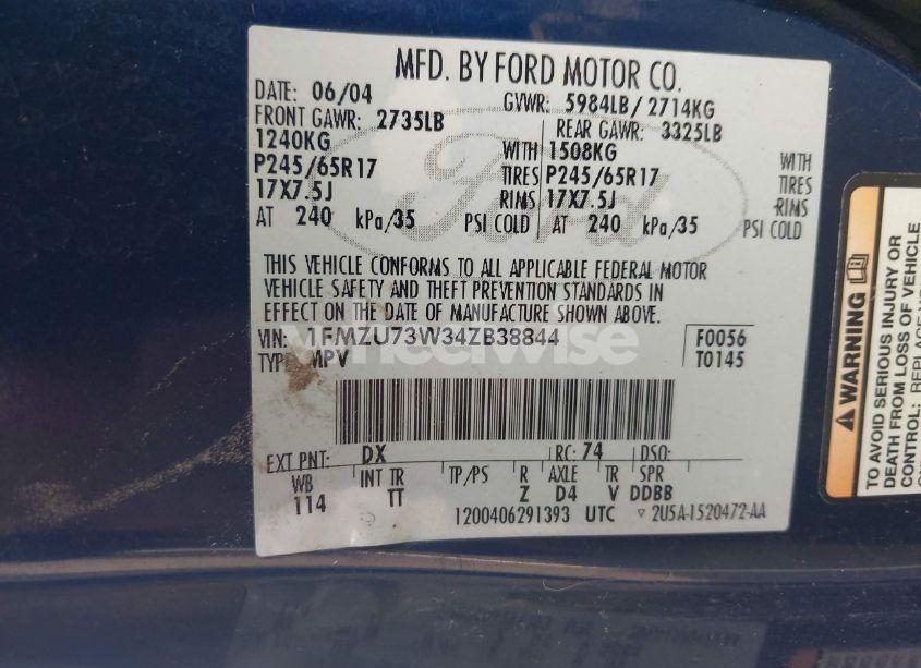 Photo 9 of 2004 Ford Explorer NBX/XLT (VIN 1FMZU73W34ZB38844)