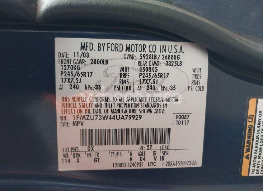 Photo 9 of 2004 Ford Explorer NBX/XLT (VIN 1FMZU73W44UA79929)