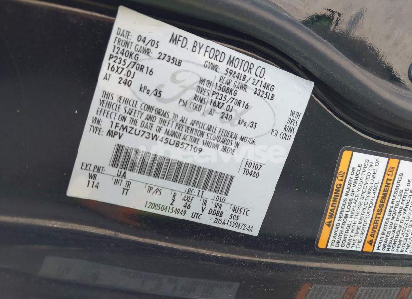 Photo 9 of 2005 Ford Explorer XLT/XLT SPORT (VIN 1FMZU73W45UB57109)