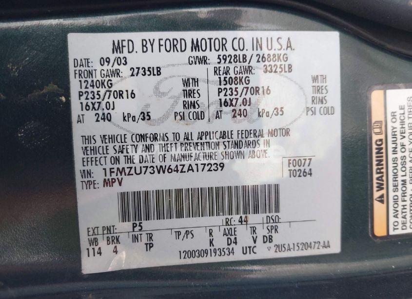 Photo 9 of 2004 Ford Explorer NBX/XLT (VIN 1FMZU73W64ZA17239)