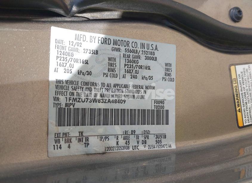 Photo 9 of 2003 Ford Explorer NBX/XLT (VIN 1FMZU73W83ZA48409)