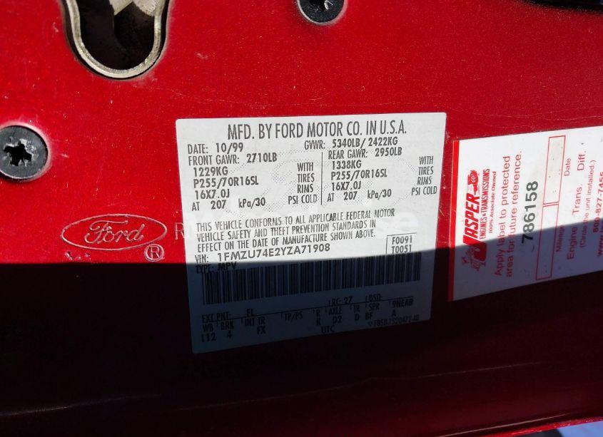 Photo 9 of 2000 Ford Explorer EDDIE BAUER (VIN 1FMZU74E2YZA71908)