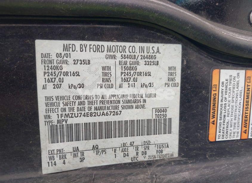 Photo 9 of 2002 Ford Explorer EDDIE BAUER (VIN 1FMZU74E82UA67267)