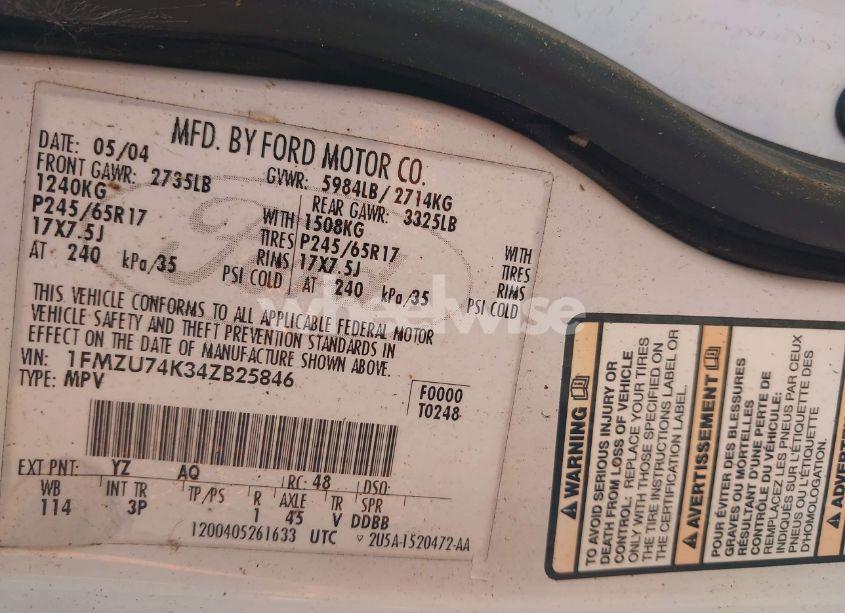 Photo 9 of 2004 Ford Explorer EDDIE BAUER (VIN 1FMZU74K34ZB25846)