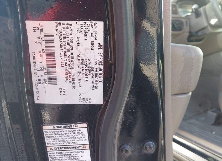 Photo 9 of 2004 Ford Explorer EDDIE BAUER (VIN 1FMZU74K74UB78448)