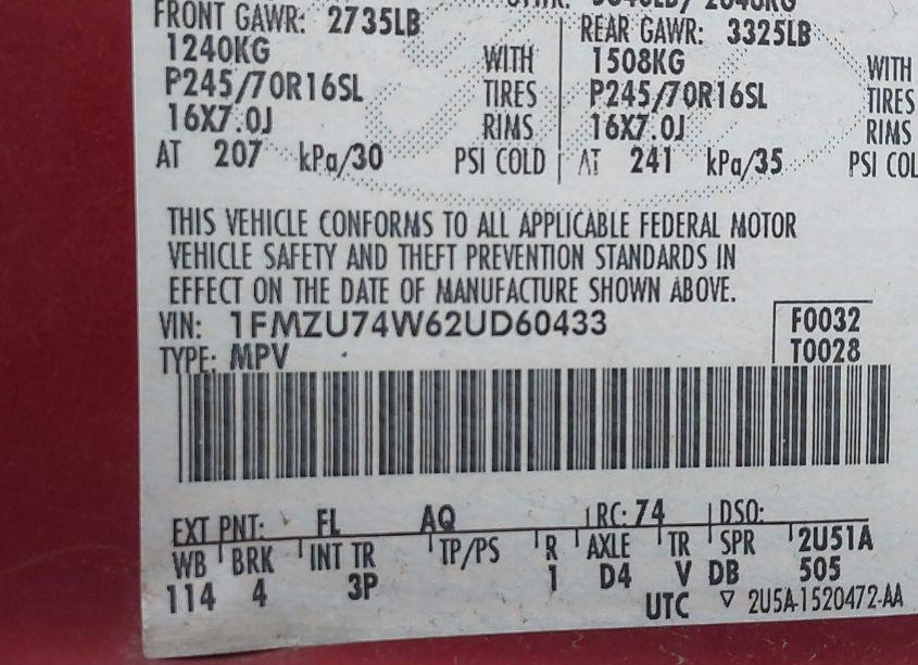 Photo 9 of 2002 Ford Explorer EDDIE BAUER (VIN 1FMZU74W62UD60433)