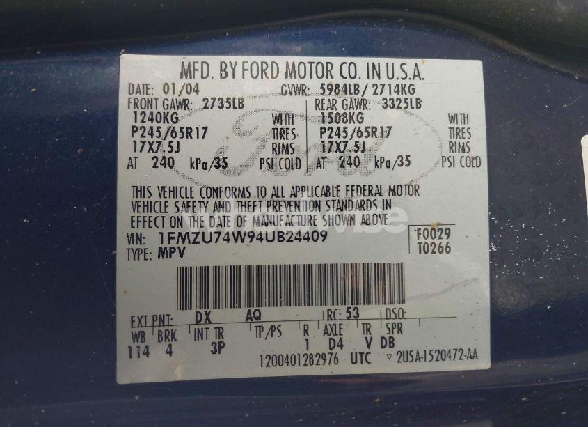 Photo 9 of 2004 Ford Explorer EDDIE BAUER (VIN 1FMZU74W94UB24409)