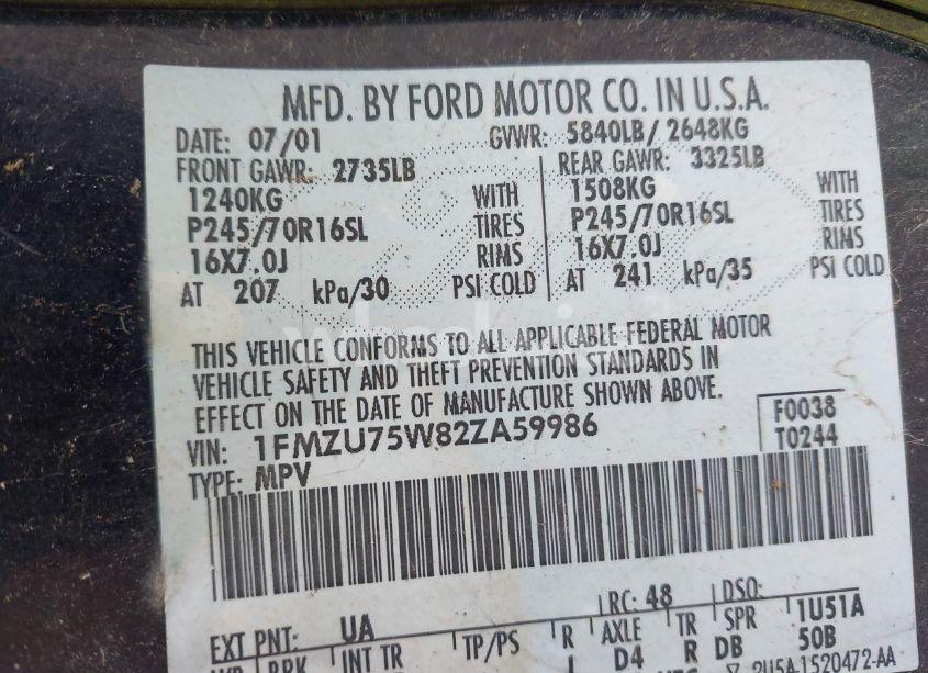 Photo 9 of 2002 Ford Explorer LIMITED (VIN 1FMZU75W82ZA59986)