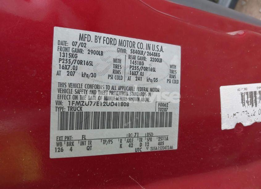 Photo 9 of 2002 Ford Explorer SPORT TRAC (VIN 1FMZU77E12UD41808)