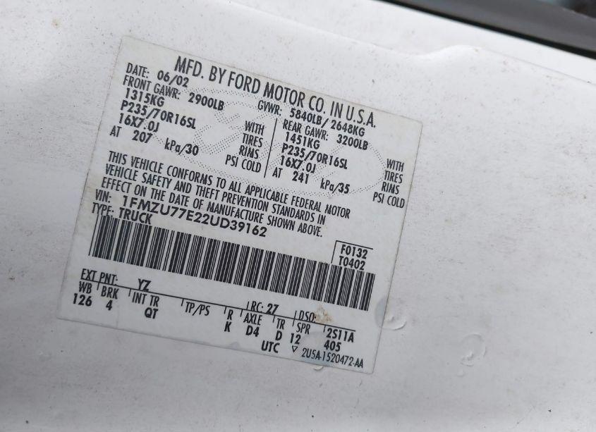 Photo 9 of 2002 Ford Explorer SPORT TRAC (VIN 1FMZU77E22UD39162)