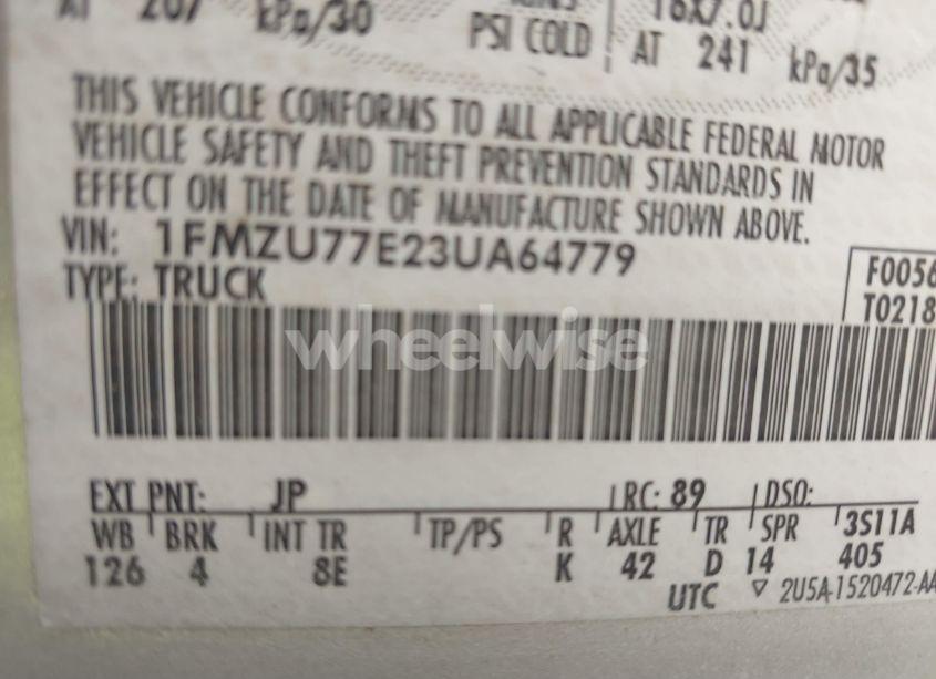 Photo 9 of 2003 Ford Explorer SPORT TRAC XLS/XLT (VIN 1FMZU77E23UA64779)