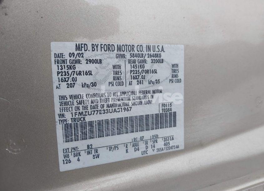 Photo 9 of 2003 Ford Explorer SPORT TRAC XLS/XLT (VIN 1FMZU77E33UA31967)