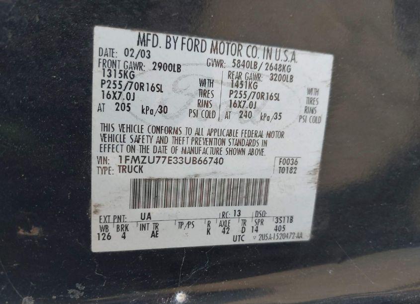 Photo 9 of 2003 Ford Explorer SPORT TRAC XLS/XLT (VIN 1FMZU77E33UB66740)