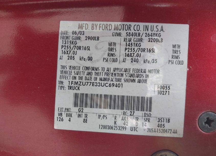 Photo 9 of 2003 Ford Explorer SPORT TRAC XLS/XLT (VIN 1FMZU77E33UC69401)