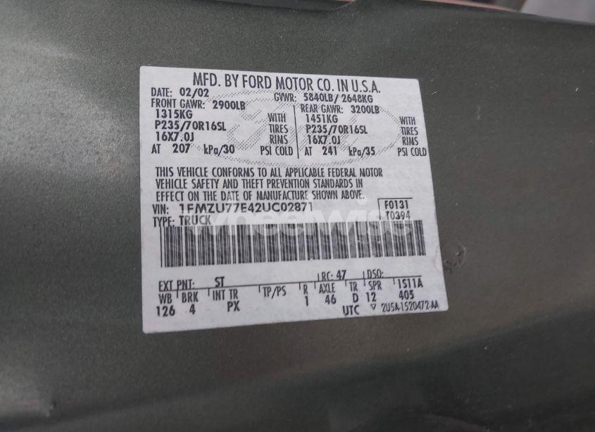 Photo 9 of 2002 Ford Explorer SPORT TRAC (VIN 1FMZU77E42UC02871)