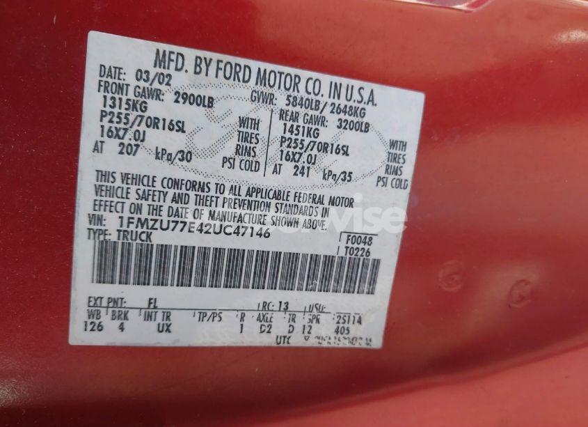 Photo 9 of 2002 Ford Explorer SPORT TRAC (VIN 1FMZU77E42UC47146)