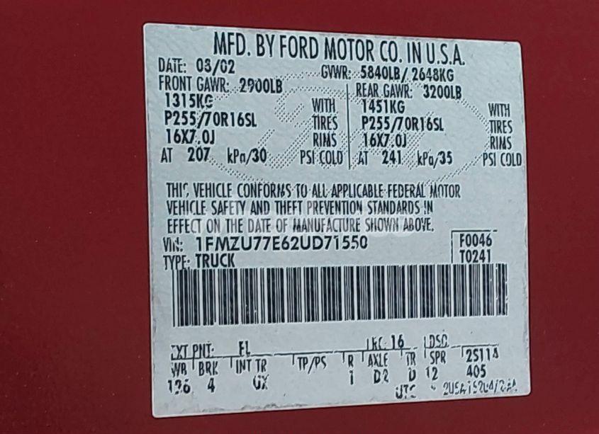 Photo 9 of 2002 Ford Explorer SPORT TRAC (VIN 1FMZU77E62UD71550)