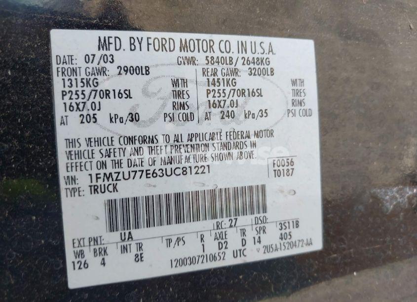 Photo 9 of 2003 Ford Explorer SPORT TRAC XLS/XLT (VIN 1FMZU77E63UC81221)