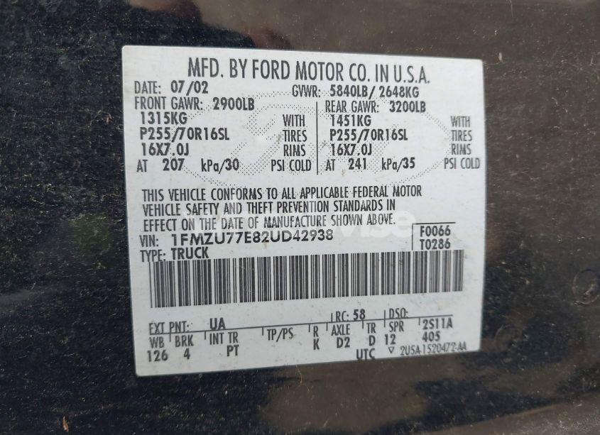 Photo 9 of 2002 Ford Explorer SPORT TRAC (VIN 1FMZU77E82UD42938)