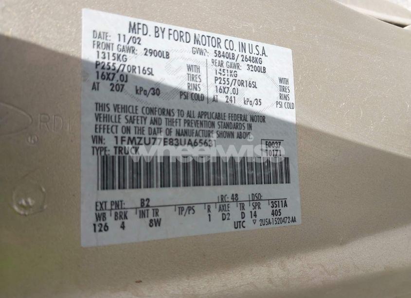 Photo 9 of 2003 Ford Explorer SPORT TRAC XLS/XLT (VIN 1FMZU77E83UA65631)