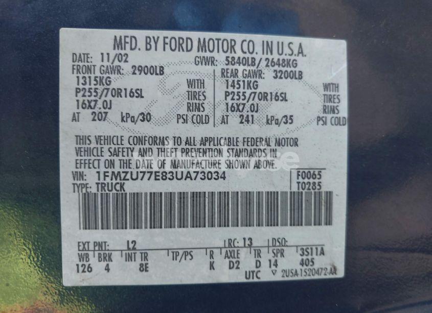 Photo 9 of 2003 Ford Explorer SPORT TRAC XLS/XLT (VIN 1FMZU77E83UA73034)