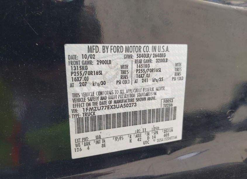 Photo 9 of 2003 Ford Explorer SPORT TRAC XLS/XLT (VIN 1FMZU77EX3UA50273)