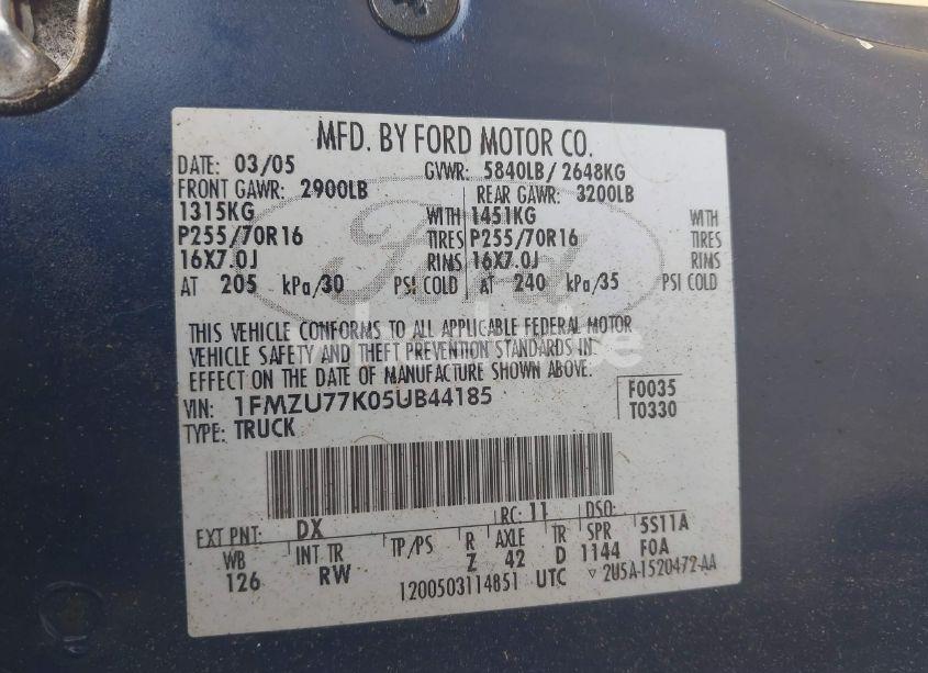 Photo 9 of 2005 Ford Explorer SPORT TRAC ADRENALIN/XLS/XLT (VIN 1FMZU77K05UB44185)