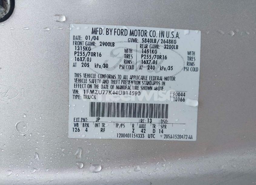 Photo 9 of 2004 Ford Explorer SPORT TRAC ADRENALIN/XLS/XLT (VIN 1FMZU77K44UB14590)