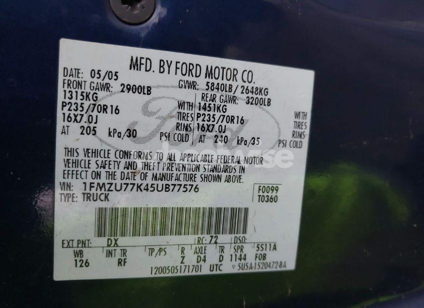 Photo 9 of 2005 Ford Explorer SPORT TRAC ADRENALIN/XLS/XLT (VIN 1FMZU77K45UB77576)