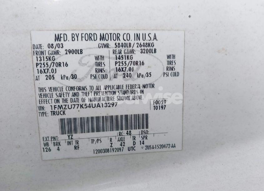 Photo 9 of 2004 Ford Explorer SPORT TRAC ADRENALIN/XLS/XLT (VIN 1FMZU77K54UA13297)