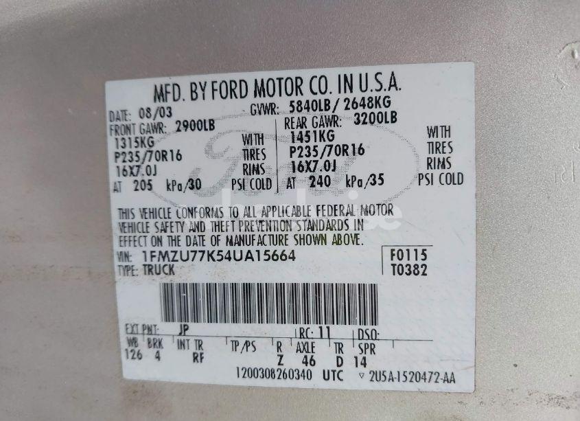 Photo 9 of 2004 Ford Explorer SPORT TRAC ADRENALIN/XLS/XLT (VIN 1FMZU77K54UA15664)