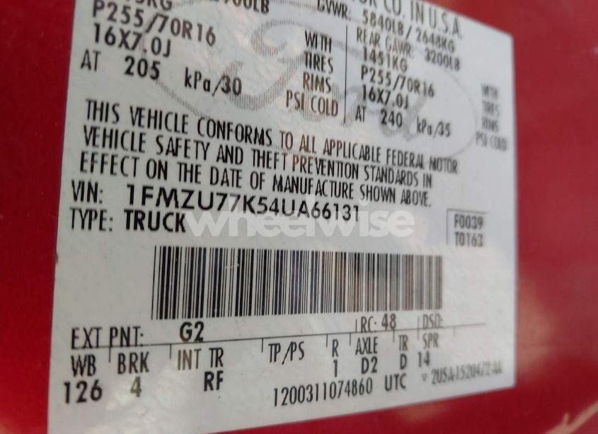 Photo 9 of 2004 Ford Explorer SPORT TRAC ADRENALIN/XLS/XLT (VIN 1FMZU77K54UA66131)