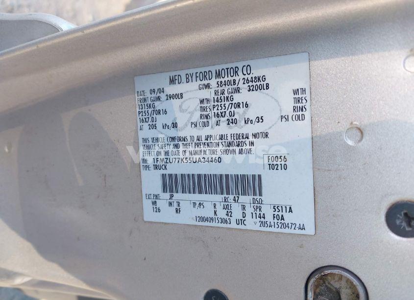 Photo 9 of 2005 Ford Explorer SPORT TRAC ADRENALIN/XLS/XLT (VIN 1FMZU77K55UA34460)