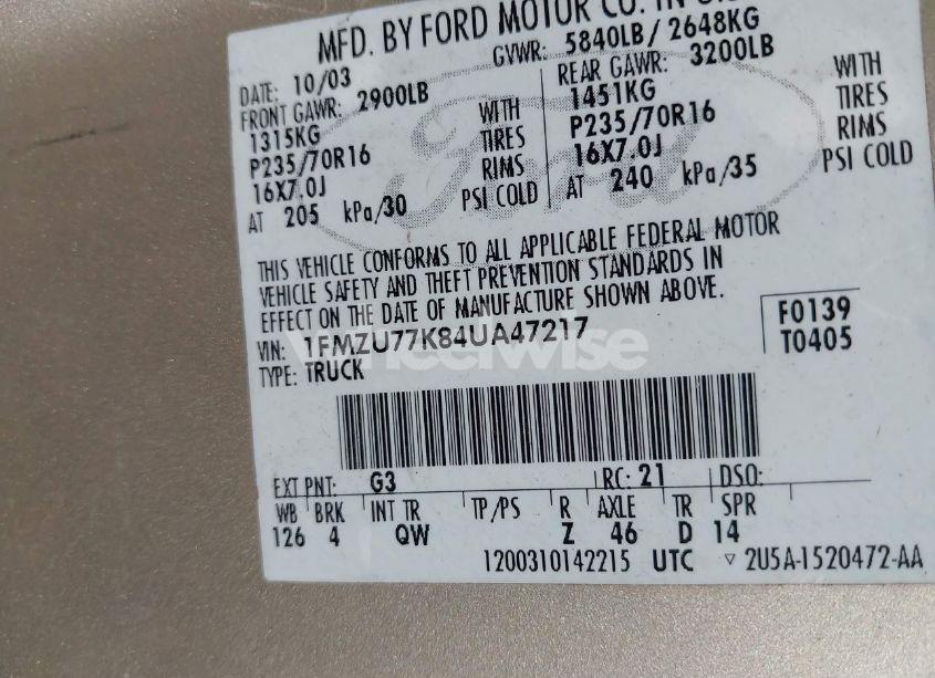 Photo 9 of 2004 Ford Explorer SPORT TRAC ADRENALIN/XLS/XLT (VIN 1FMZU77K84UA47217)